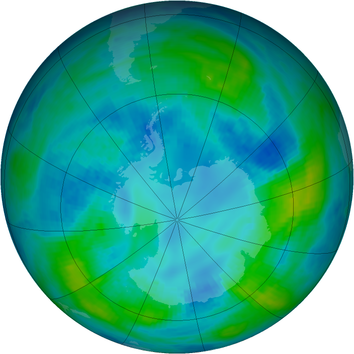 Antarctic ozone map for 19 April 1990